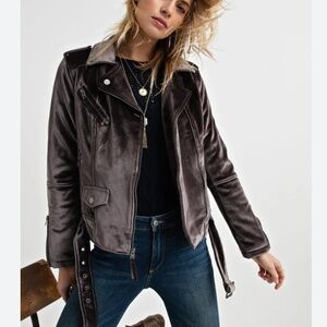 Lucky Brand Velvet Moto Jacket in large plum purple